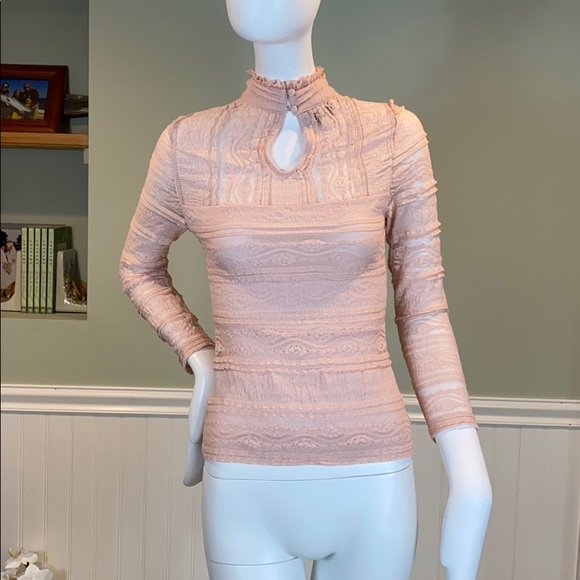 BeBe High Neck Keyhole Long Sleeve Lace Top - Picture 1 of 10